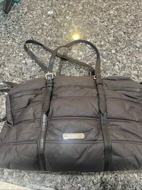 Burberry Black Quilted Nylon Tote with Leather Trim
